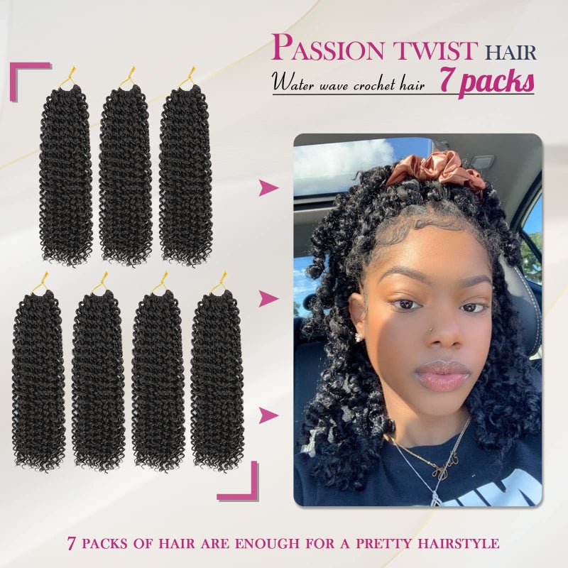 Dansama Passion Twist Hair Water Wave Braiding Hair for Butterfly Style Crochet Braids Bohemian Hair Extensions (14inch (Pack of 7), #1B) - Image 2